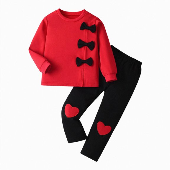 YDFCWXW 3-8T Kids Toddler Girl Clothes Letter Print Sweatshirt & Flared Pants 2Pc Outfits Set (Red, 3-4 Years)
