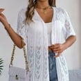 thumbnail image 7 of Women's Cardigans Ladies Hollowed Out Short Sleeved Knitted Cardigan Vacation Sun Shirt Sun Shirt Women White, 7 of 7
