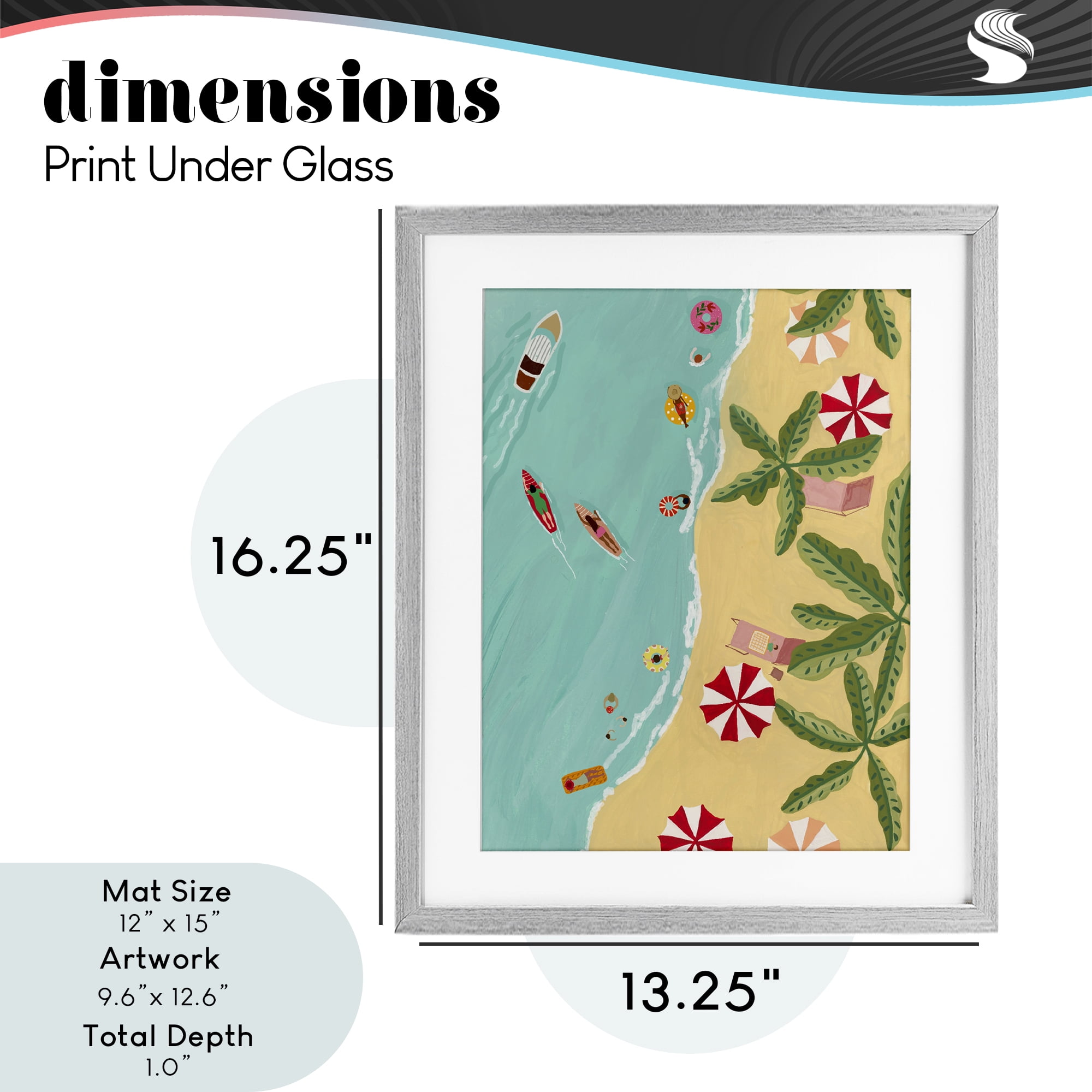 Busy Beach Day Hangout Gray Framed Print Under Glass, design by Nabeela Rumi