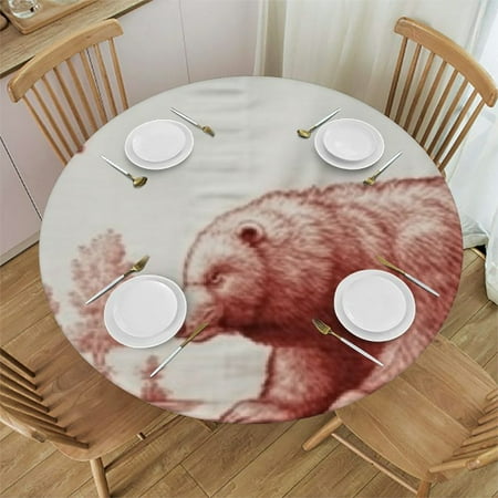 

Autua Bear Forest Animals Round Tablecloth | Stain-Resistant & Washable | Ideal for Indoor and Outdoor Use | 100% Polyester for Picnic Dining Kitchen Farmhouse | Various Sizes Available 31 -35