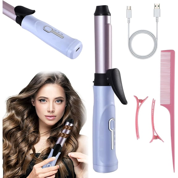 Mini Cordless Curling Wand, Portable Travel Curling Tongs with 3 Temperature Levels, USB Rechargeable Hair Curling Iron Fast Heating & Ceramic Coating Hair Curler