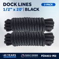 thumbnail image 3 of Five Oceans 2-Pack 1/2" x 20' Boat Dock Lines with 12" Eyelet, Marine-Grade Black Premium Double Braided Nylon Boat Rope 1/2 inch, Boat Ropes for Docking with Loop or Fender Lines - FO4451-M2, 3 of 8