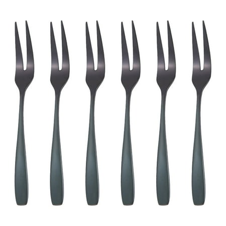

TOYMYTOY 6PCS Stainless Steel Dessert Cake Fork Durable Mini 2 Pong Fruit Salad Picks for Party (Black)