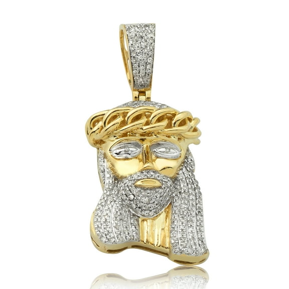 10K Yellow Gold 0.40ctw (carats) Diamond Miami Cuban Jesus Head Pendant Charm (1.36" x 0.70")