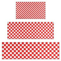 Red White Checkerboard Checkered Pattern Kitchen Rugs Sets Of 3,Kitchen Runner Rugs Non Skid Washable,Decorative Kitchen Floor Mats for Kitchen,Sink,Laundry,17"x30"  17"x47"   17"x59"