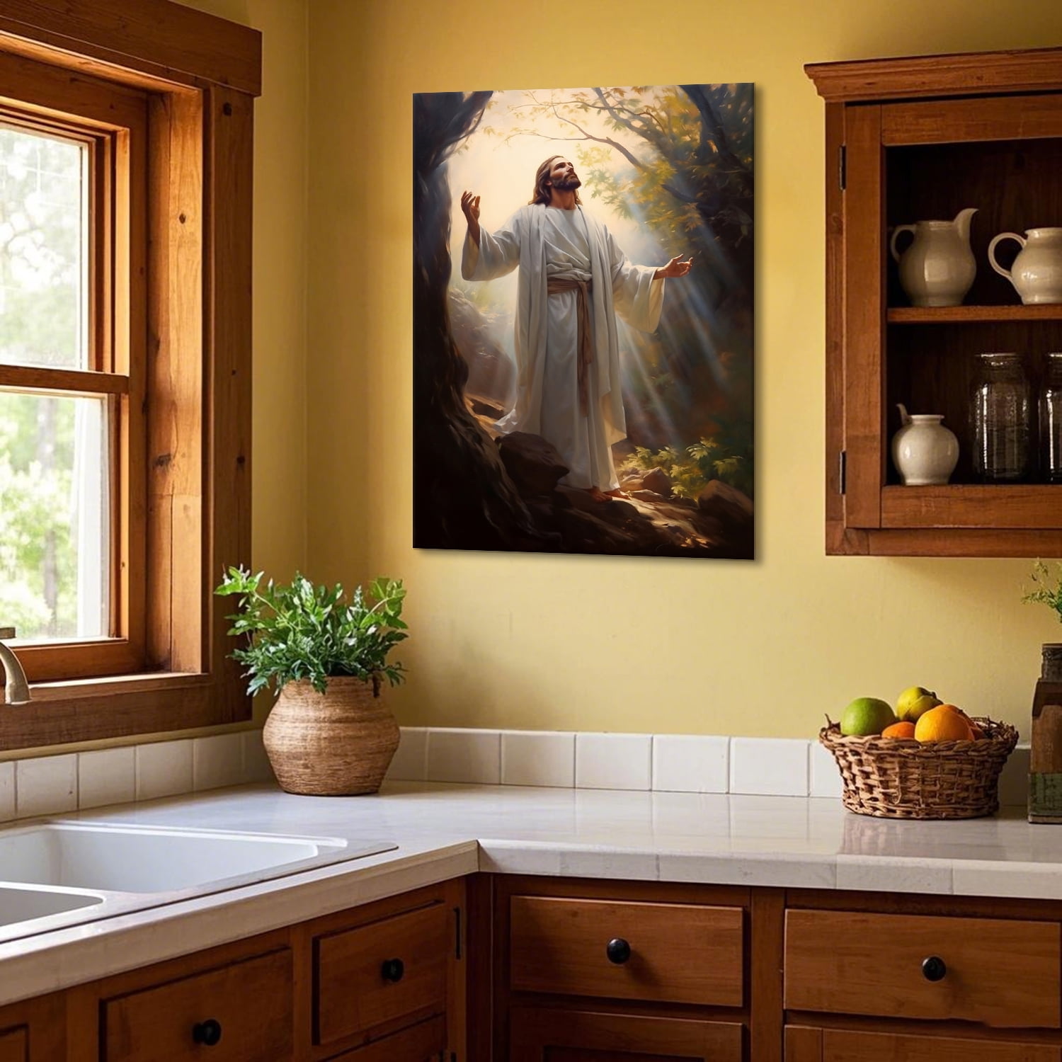Jesus Canvas Wall Art Christian Wall Decor Picture Painting Jesus Praying in the Garden of Gethsemane Printed Poster for Living Room Bedroom Church Decoration