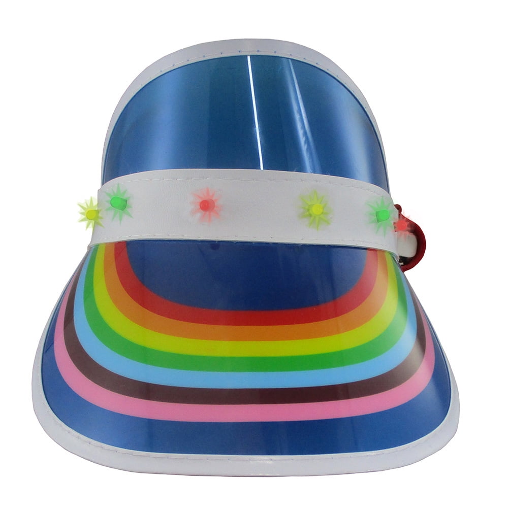 One Size Blue Rainbow Retro Beach Colored Plastic Clear Sun Visor Hat 