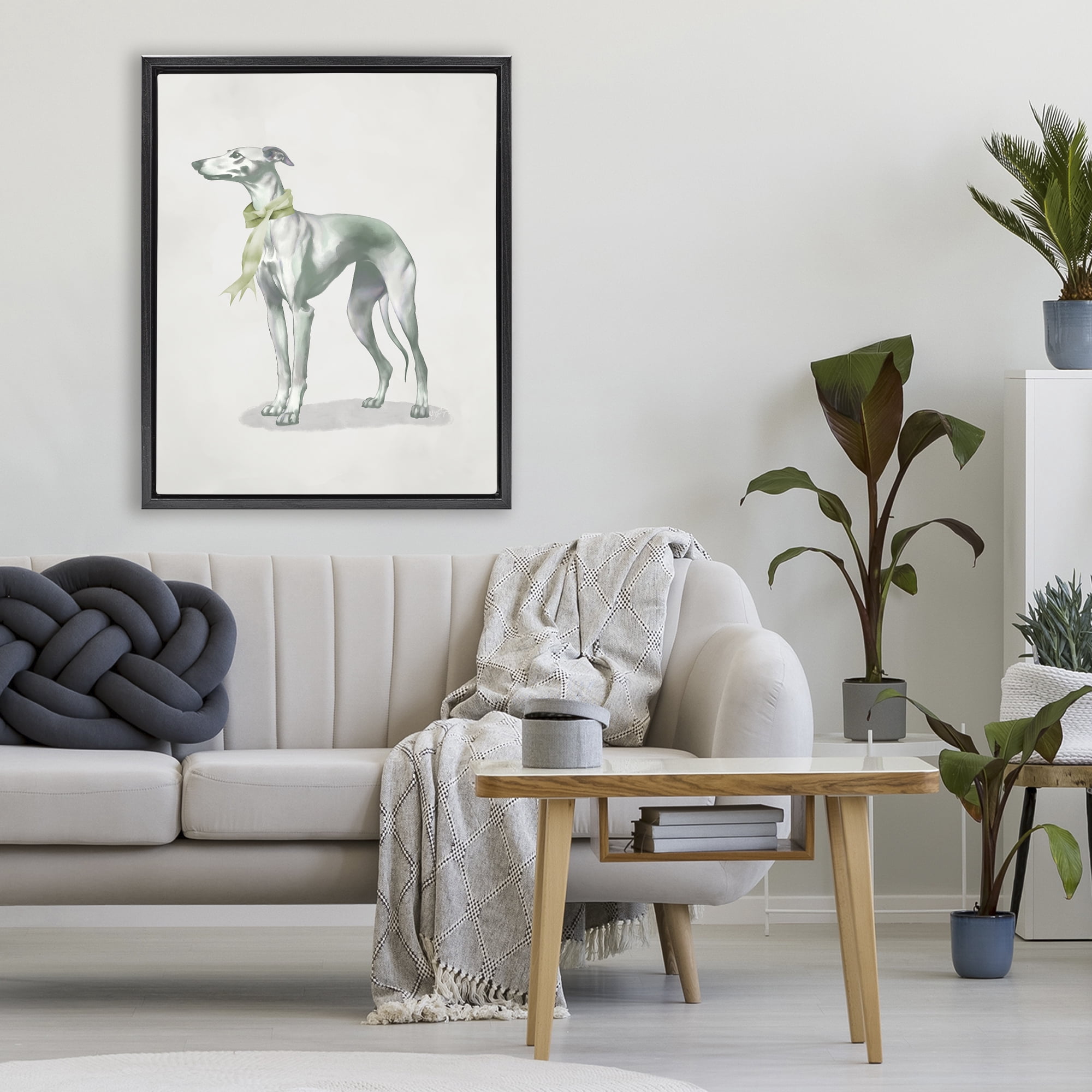 Stupell Industries Graceful Dog & Ribbon Black Framed Floater Canvas Wall Art, design by Elizabeth Medley