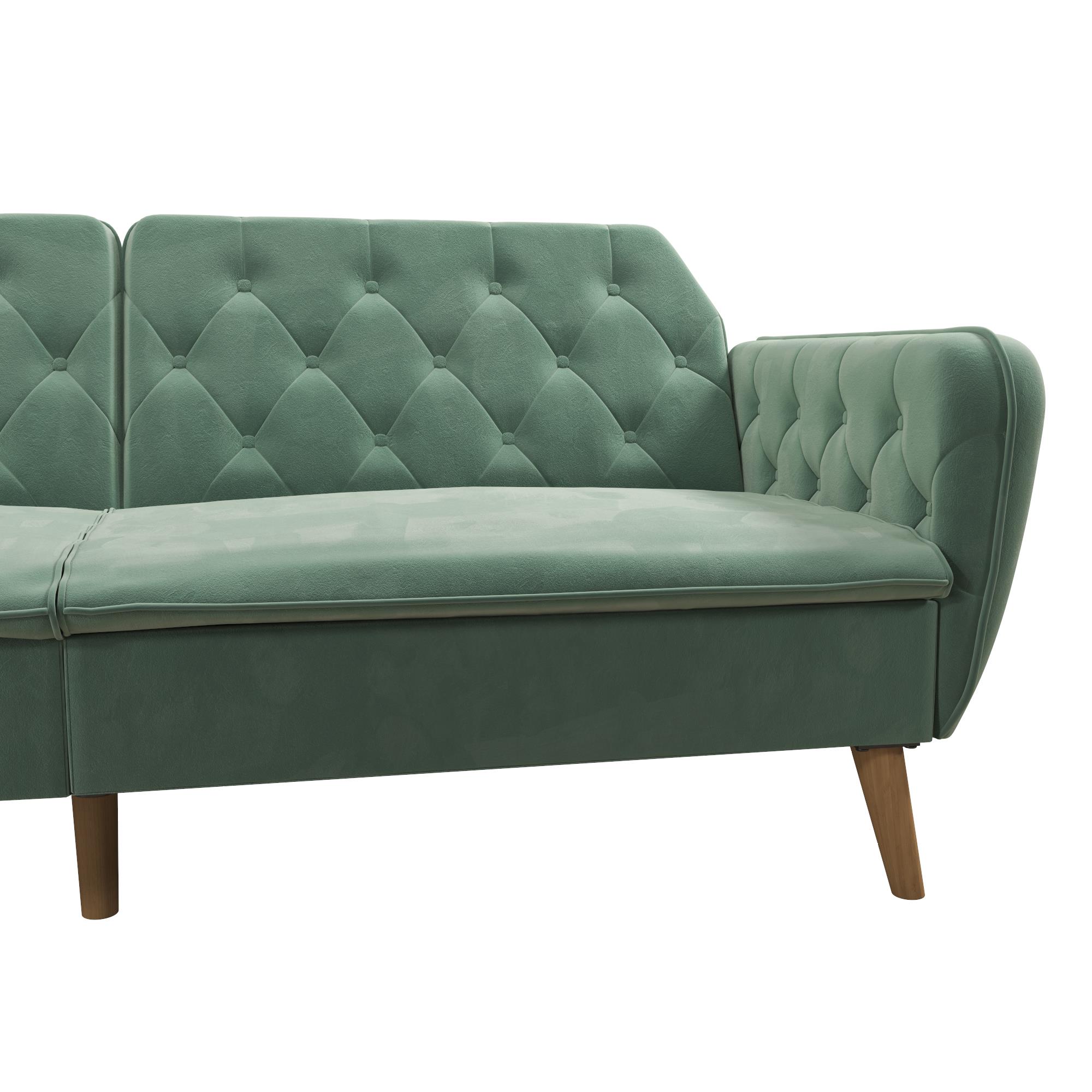 Novogratz Tallulah Memory Foam Futon and Sofa Bed, Light Green Velvet - image 4 of 17