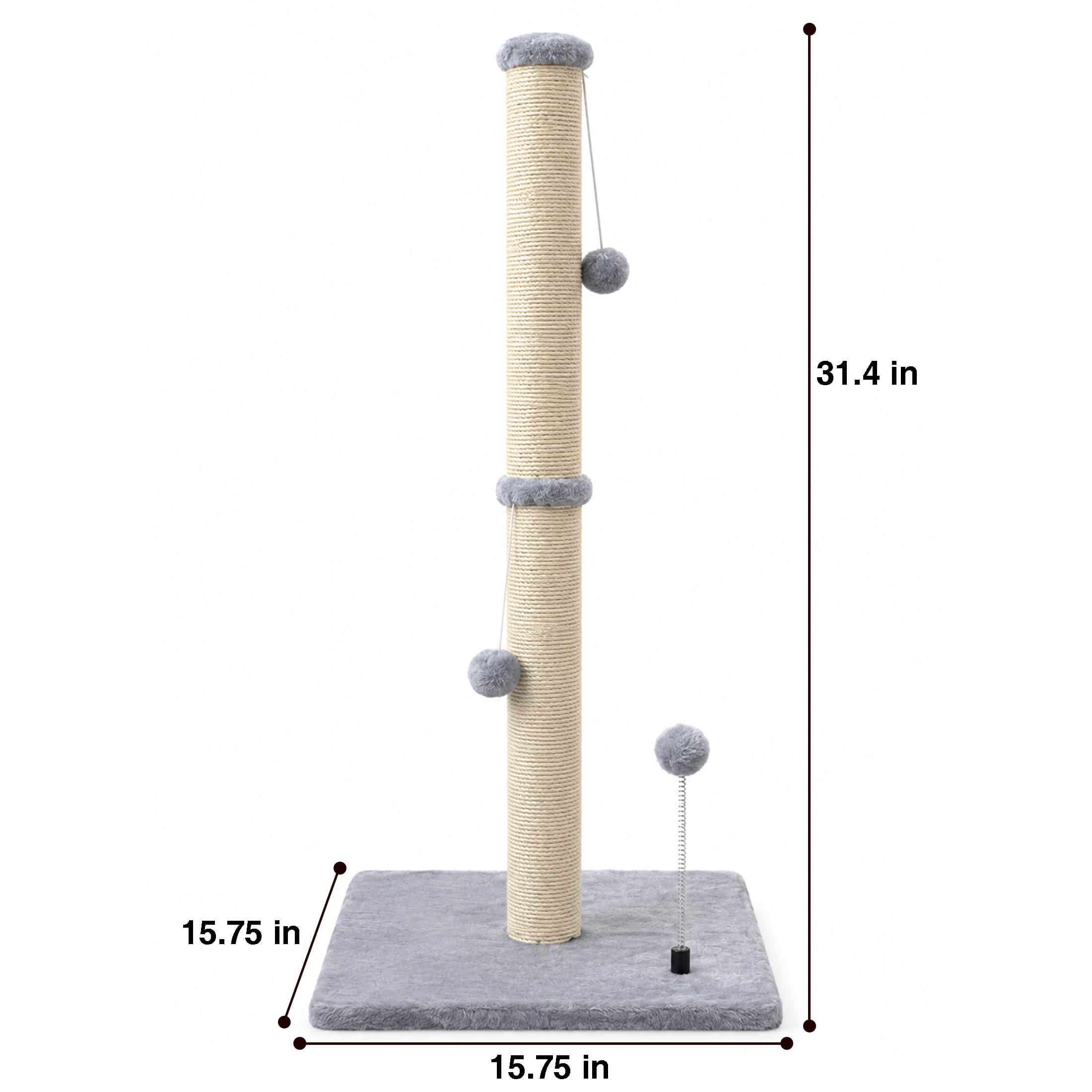 GARITIN Cat Scratching Post, 31 Inch Tall Sisal Cat Scratcher with Interactive Plush Toy Balls