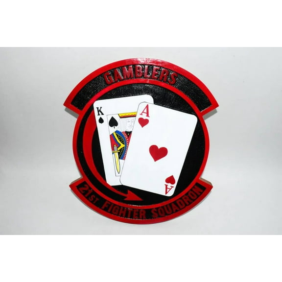 21st Fighter Squadron Gamblers Plaque,14, Mahogany