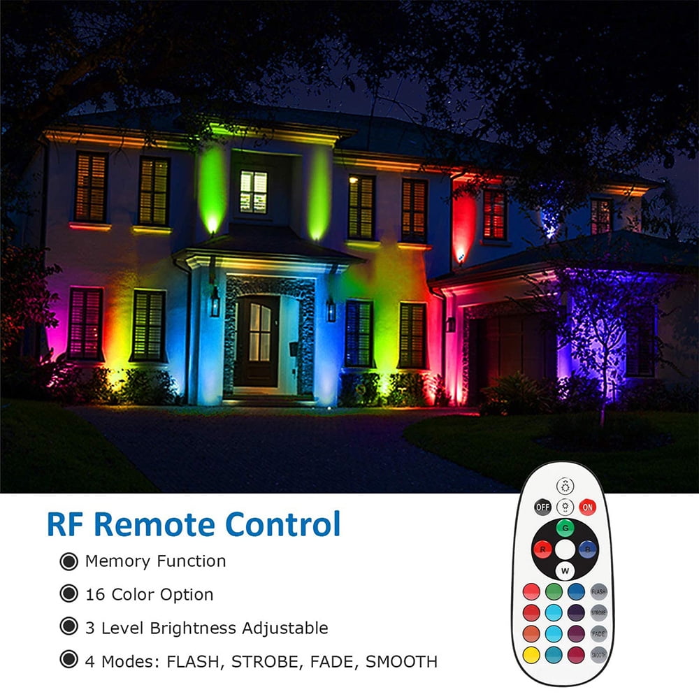 DONGPAI LED Spotlights Outdoor, 16 Color Changing RGB Solar Landscape Path Lights, IP65 Waterproof Outdoor Flood Light with Remote Control for Garden Pathway Yard
