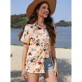 thumbnail image 5 of Fancyglim Women's Button Down Shirt Summer Short Sleeve Hawaiian Blouse Tops Tropical Floral Printed Lapel Neck Cardigan Shirt Apricot XL, 5 of 6