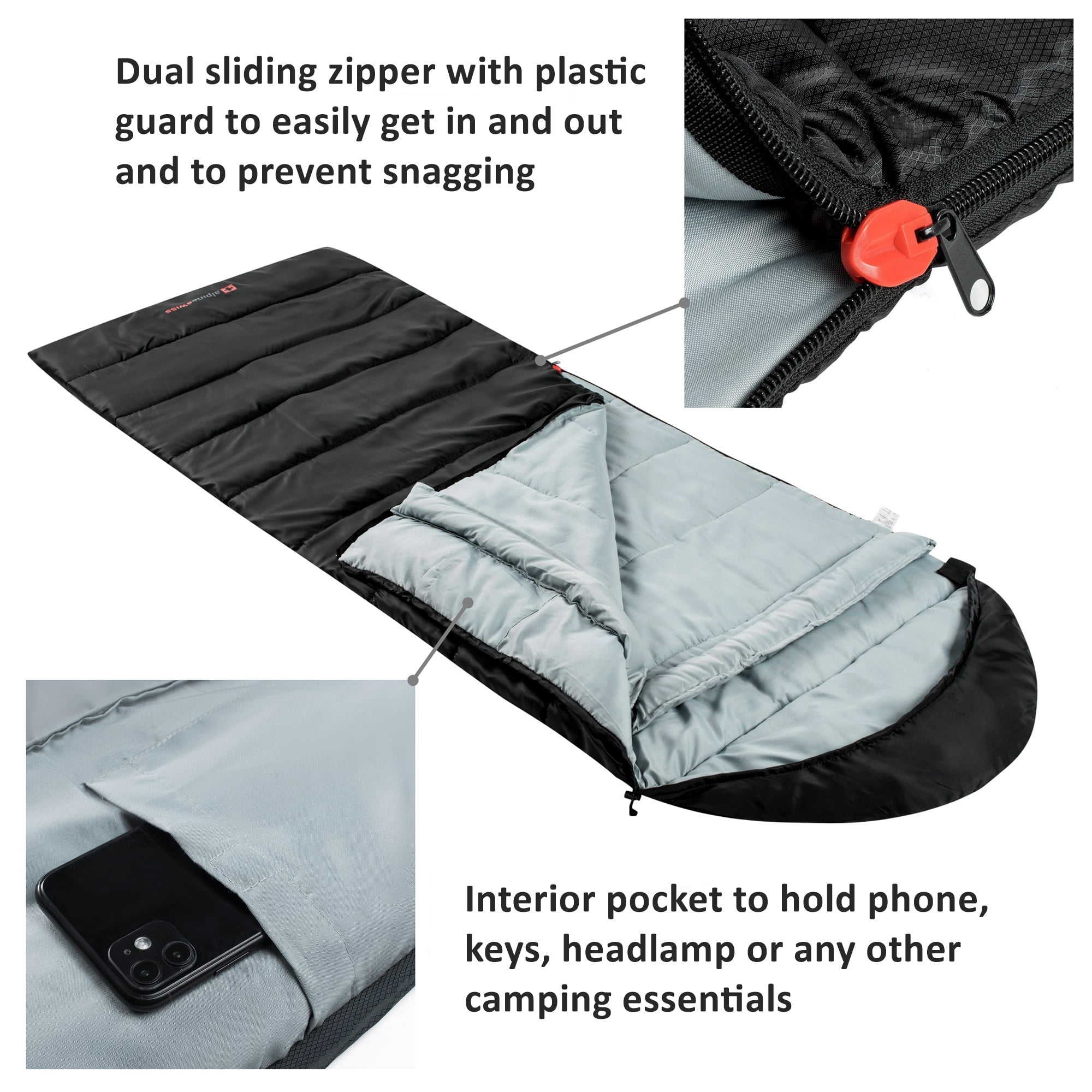 Alpine Swiss 0°C (32°F) Sleeping Bag Lightweight Waterproof with Compression Sack Adults All Seasons Camping Hiking Backpacking Travel Outdoor Indoor
