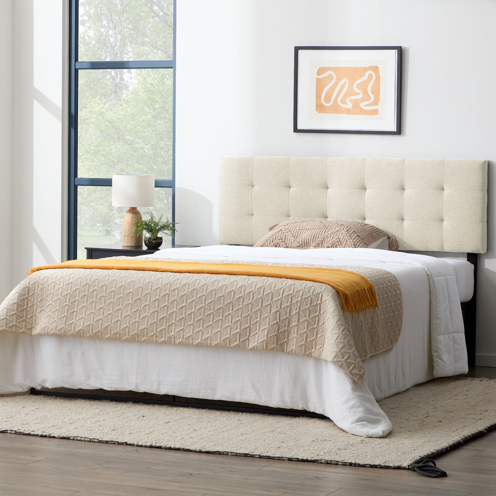 Rest Haven Eugene Square Tufted Upholstered Headboard, King/Cal King, Cream