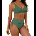 thumbnail image 2 of Trajes de Baño de Cintura Alta para Mujer, Trajes de Baño con Control de Abdomen, Conjuntos de Bikini de Dos Piezas con Frunces Cruzados y Recortes. Verde XL, 2 of 8