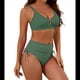 thumbnail image 2 of Trajes de Baño de Cintura Alta para Mujer, Trajes de Baño con Control de Abdomen, Conjuntos de Bikini de Dos Piezas con Frunces Cruzados y Recortes. Verde L, 2 of 8