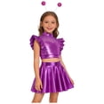 thumbnail image 6 of iiniim Girls 3 Pcs Alien Metallic Outfit Tops With A Line Skirt And Hair Hoop Set Rhinestones Purple 12, 6 of 7
