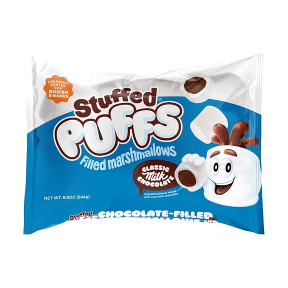 Stuffed Puffs Filled Marshmallows, Classic Milk Chocolate, 8.6 oz Bag. Shelfish-Free.