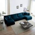 thumbnail image 2 of Comfortable Sectional Couch With Reversible Chaise And Blue Chenille U Shaped Breathable Chaise, Double Extra Supportive Seats, 2 of 5