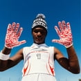thumbnail image 2 of Battle Sports Youth "Lux" Doom Speed Receiver Football Gloves, White/Red - XLarge, 2 of 3