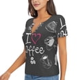 thumbnail image 2 of Zufioo I Love Coffee for Women's Deep V-neck Short-sleeved T-shirt, Top with Short Sleeves - with Stainless Steel Buckle, Moisture Wicking, Ideal Home Wear-XX-Large, 2 of 7