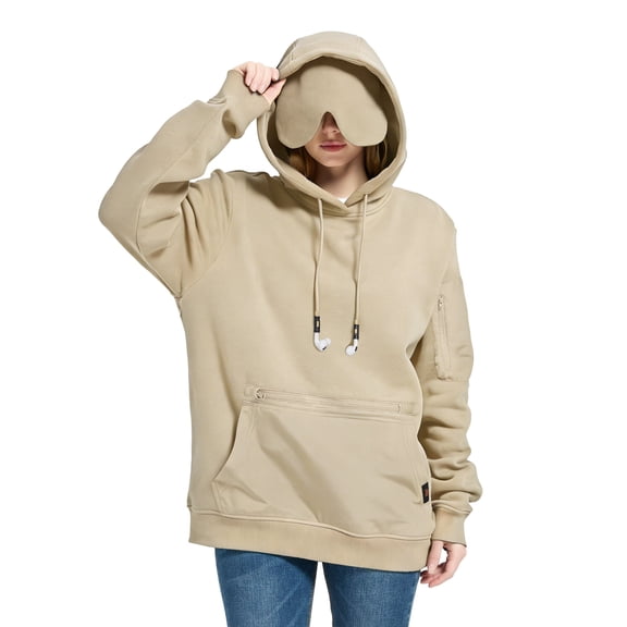 Relexit Travel Hoodie with Built-In Eye Mask for Men & Women, Comfort Pullover with Pockets