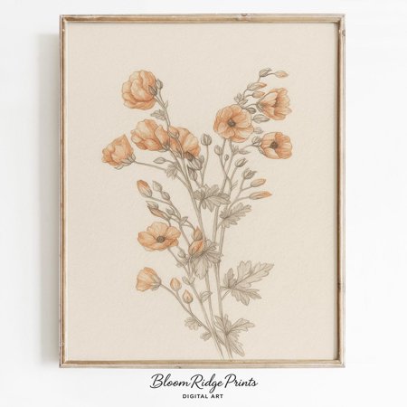 Modroom Flower Wall Art | Vintage Botanical Flower Sketch Floral Art | Cottagecore Pencil Drawing Print Wall Art Modern Wall Decor 24x36 UNFRAMED