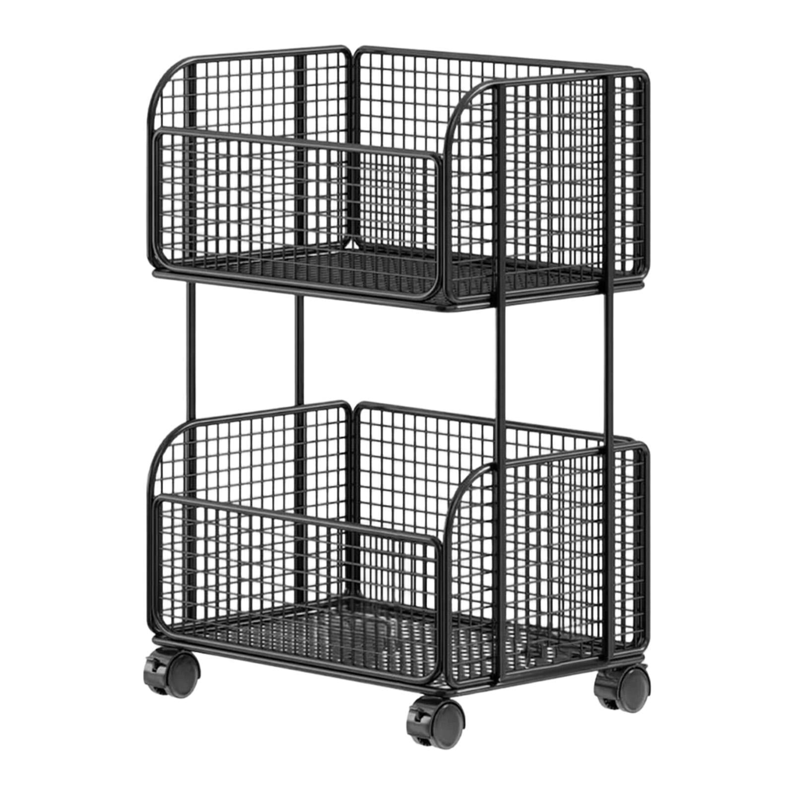 kowaku Rolling File Folder Cart,Mobile Utility Cart School with Lockable Wheels under Desk Storage Organizer for Bathroom Toiletries Black Two Layer