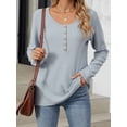 thumbnail image 3 of SHIBEVER Women T Shirts Long Sleeve Tunic Tops Stripe Crewneck Button Down Blouses Color Block Loose Shirts for Women, 3 of 4