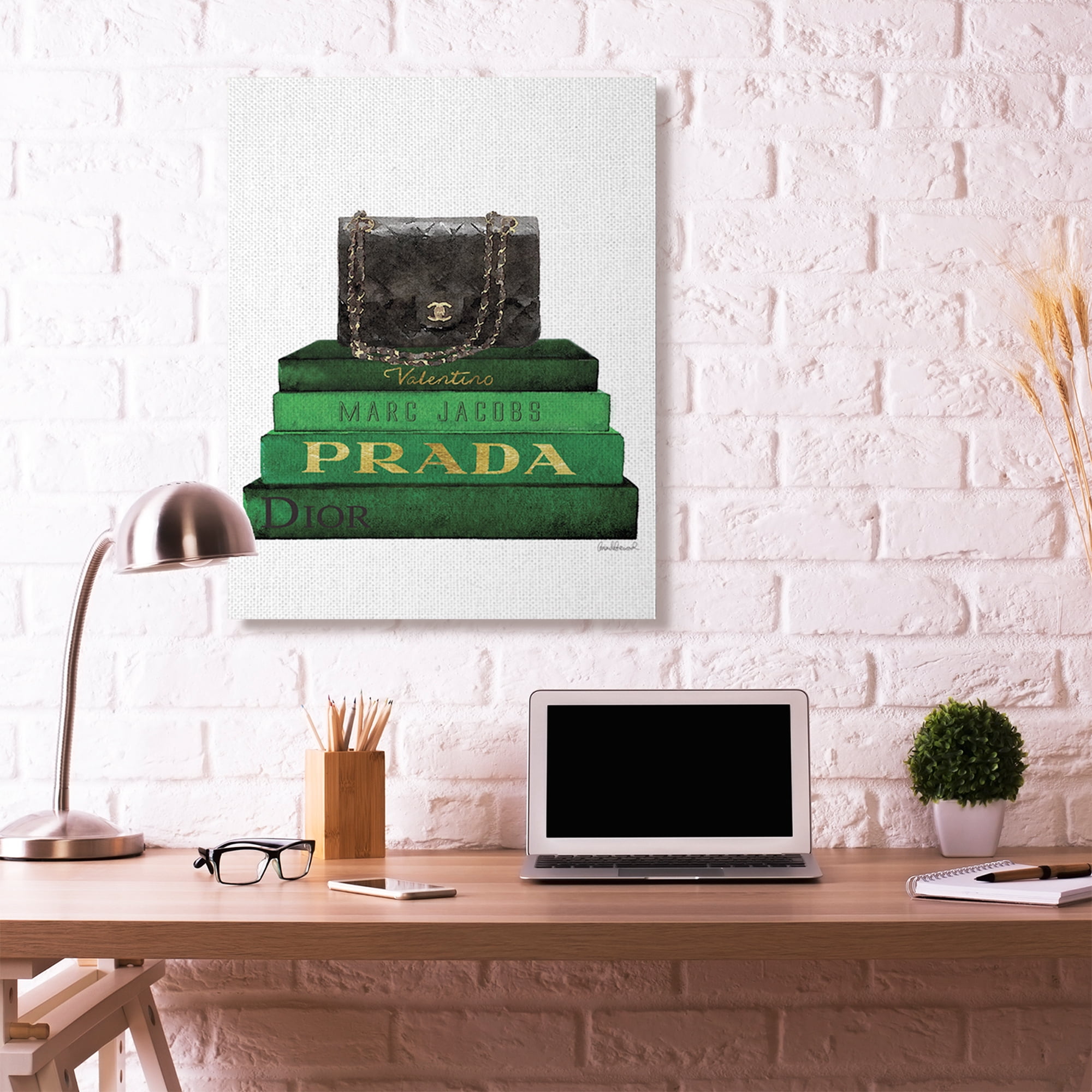 Stupell Industries Fashion Designer Purse Bookstack Green Black Watercolor Canvas Wall Art by Amanda Greenwood