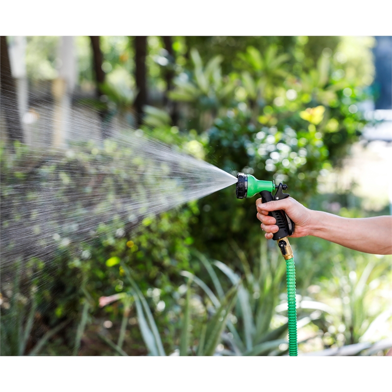 50ft Green Expandable Water Hose with Water Spray Nozzle Attachment