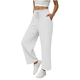thumbnail image 4 of GUACER Womens Wide Leg Linen Blend Pants High Waist Drawstring Casual Lounge Trousers with Pockets, 4 of 6