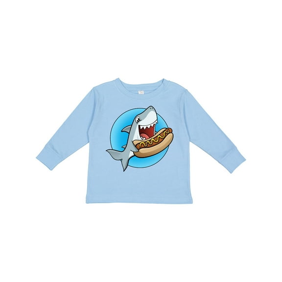 Inktastic Shark Eating a Hot Dog Boys or Girls Long Sleeve Toddler T-Shirt