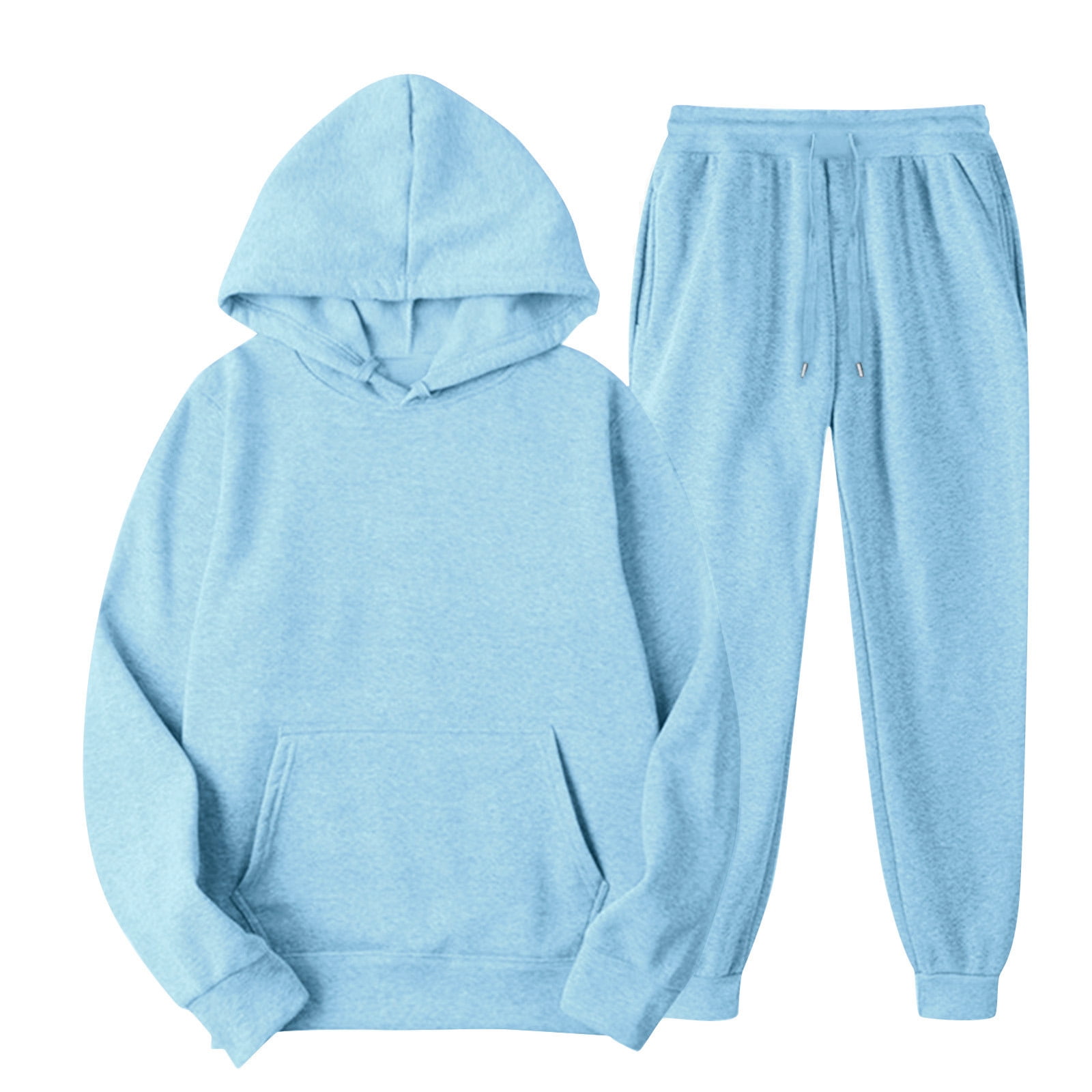VV AVEORS Unisex Hoodies Tracksuit Sweatsuit Sweatshirt And Joggers Sweatpant For Women Men 2 Piece Sets Pullover Workout Gym Outfit Light Blue M
