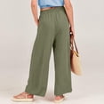 thumbnail image 3 of Outfmvch Cotton Linen Pants for Women Flowy Lounge High Waisted Linen Pants Women Gaucho Pant Culottes for Women Drawstring Elastic Waist Casual Drawstring Flowy Pants Women' S Culottess Green S-2XL, 3 of 8