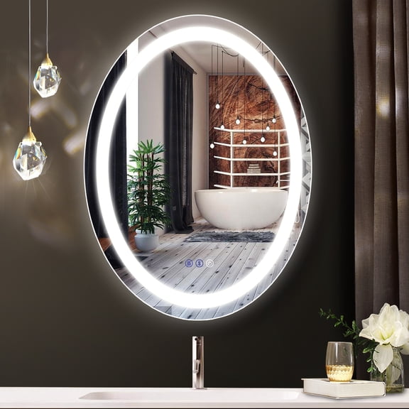 Oval LED Bathroom Mirror 28 x 36, Lighted Bathroom Mirror with Lights, Oval LED Bathroom Vanity Mirror, Anti-Fog, Shatter-Proof, Dimmable, Memory, 3 Colors