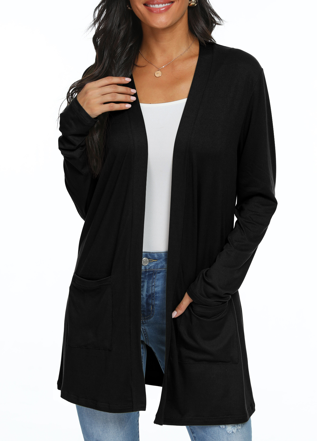 JWD Women's Cardigan Casual Lightweight with Pocketes Long Sleeve Open Front Cardigan Black L