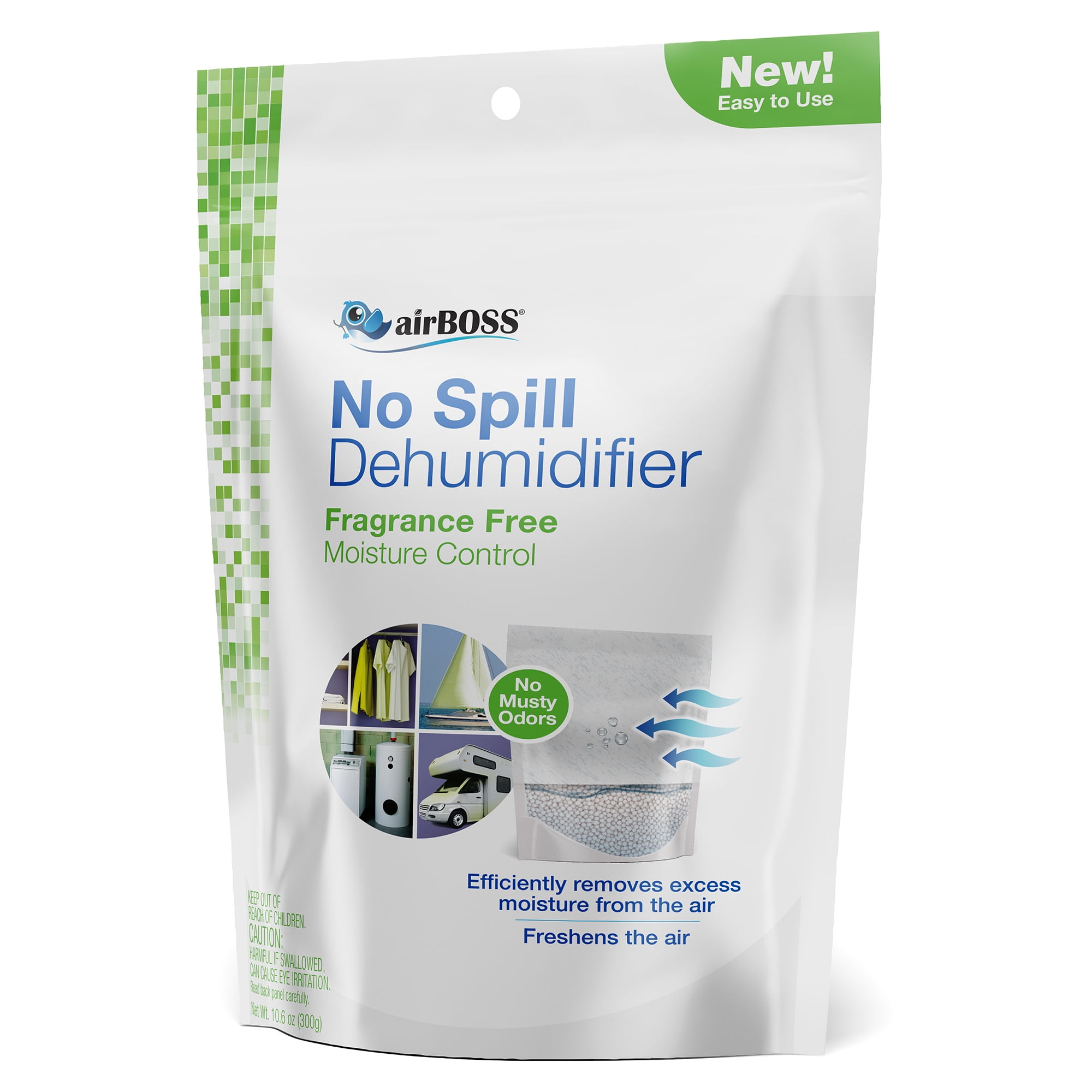 airBOSS No Spill Dehumidifier with Calcium Chloride Beads, Fragrance Free, 10.6 oz