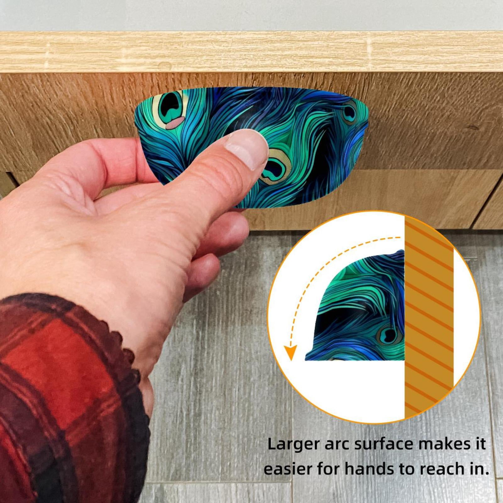 4 PCS Cabinet Cup Pull Peacock Feather Drawer Handles with Screws for Cabinet Dresser Kitchen Home Hardware Decor