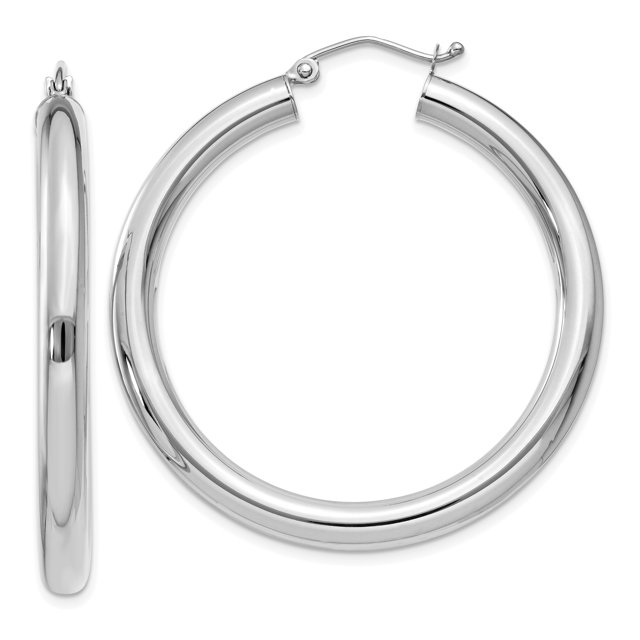 14k White Gold 4mm Tube Hoop Earrings Round