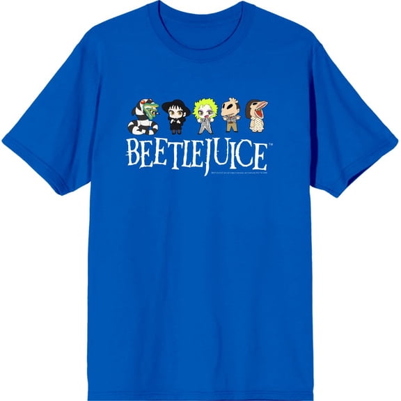 Beetlejuice Chibi Character Line-Up Men's Blue Crew Neck Short Sleeve Tee-Medium