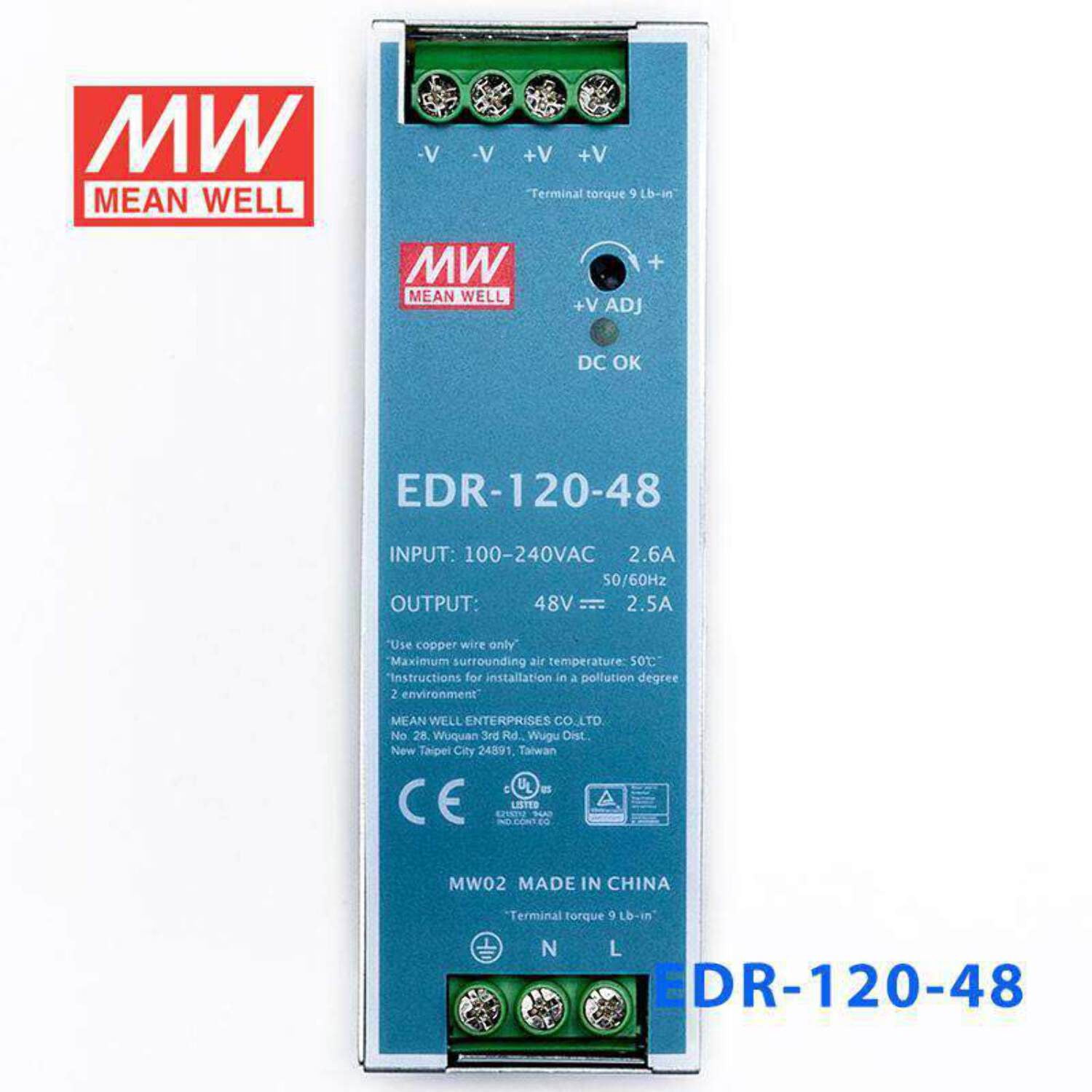 Mean Well EDR-120-48 Single Output Industrial Power Supply 120W 48V - DIN Rail