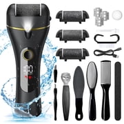 Yoovee Electric Callus Remover for Feet, Portable Foot File Pedicure Tools, Waterproof 18 in 1 Kit for Cracked Heels, Calluses, Dead Skin, with 3 Roller Heads, 2 Speed, Perfect Hands Scrubber