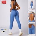 thumbnail image 5 of Ropa de yoga de una pieza para mujer, ropa deportiva ajustada para correr al aire libre, de secado rápido, con realce de cadera y espalda de color melocotón, 5 of 5