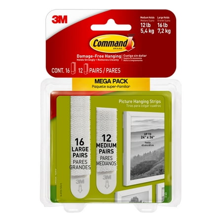Command Medium and Large Picture Hanging Strips  White  Damage Free Decorating  12 Medium Pairs and 16 Large Pairs