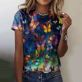 thumbnail image 2 of TSADFHJI Chandails en Molleton Femmes 2X Mode Femmes Col Rond Manches Courtes T-Shirts Vacances d'Été Blouse Imprimée Fleurs TTG Bleu, 2 of 5