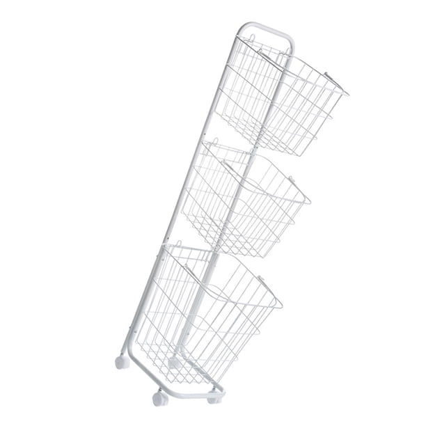 Carro utilitario de 3 capas con ruedas, cesta de estante, carrito de almacenamiento clasificador de metal para Blanco