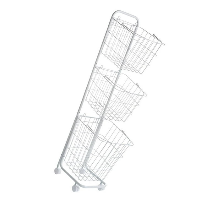 Carro utilitario de 3 capas con ruedas, cesta de estante, carrito de almacenamiento clasificador de metal para Blanco