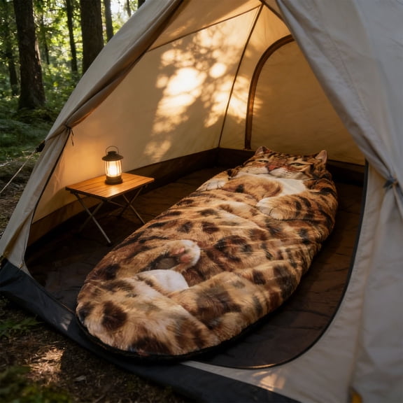 Chanana Plush Cat Sleeping Bag for Adults, 74.8×31.5Inch Large Soft Envelope-Style Sleeping Bag for Camping, Sleepovers, and Cozy Indoor Lounging, Cozy Flannel Blanket Pouch